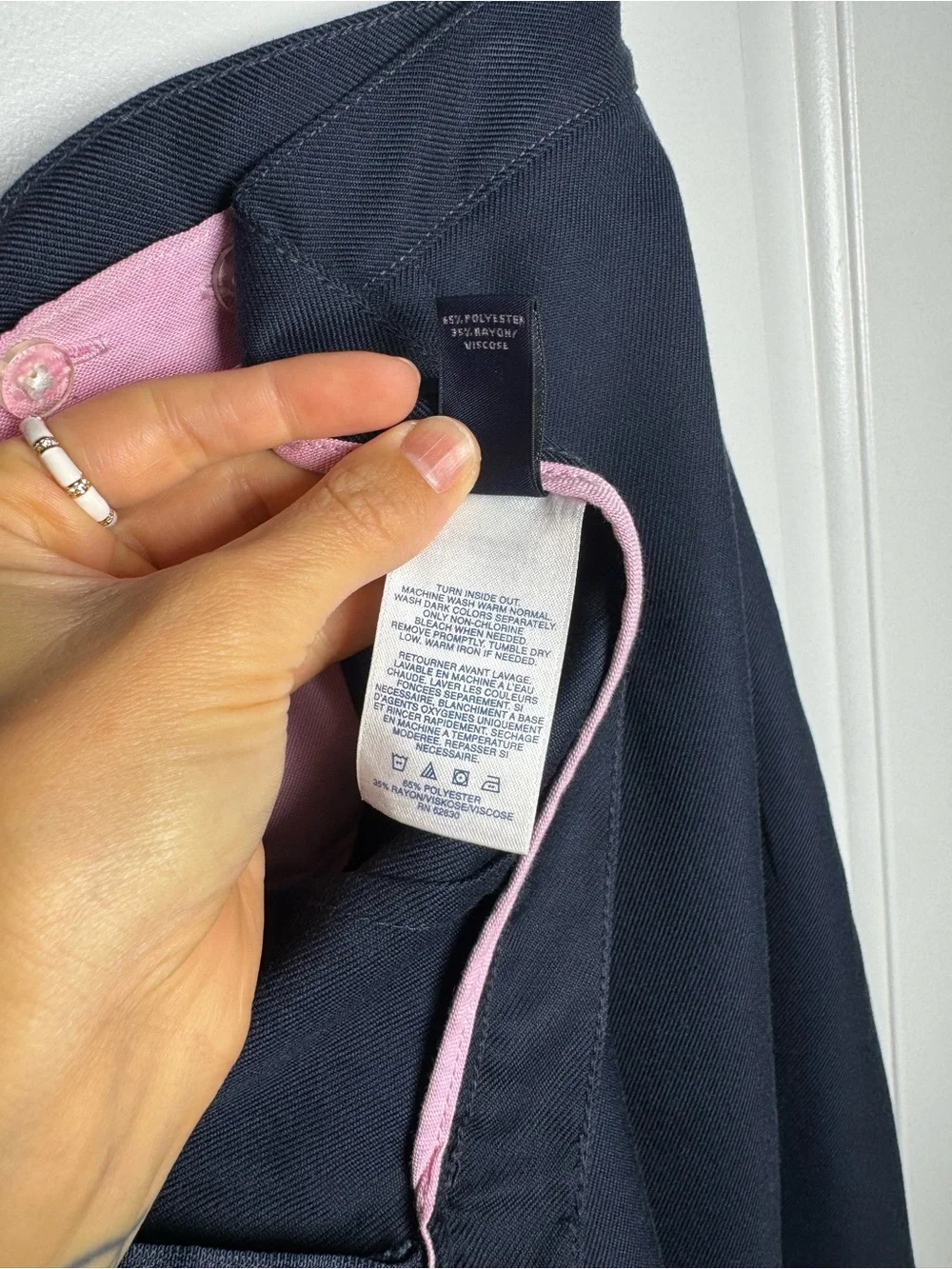 Lands’ End Navy A-Line Skirt Button Detail Side Zip Size 2 Classic